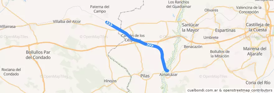 Mapa del recorrido Alvia Madrid-Puerta de Atocha a Huelva de la línea  en Sevilla.