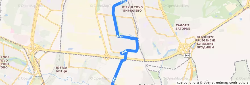 Mapa del recorrido Автобус 297: Станция Бирюлёво-Товарная => Институт садоводства de la línea  en Distrito Federal Central.