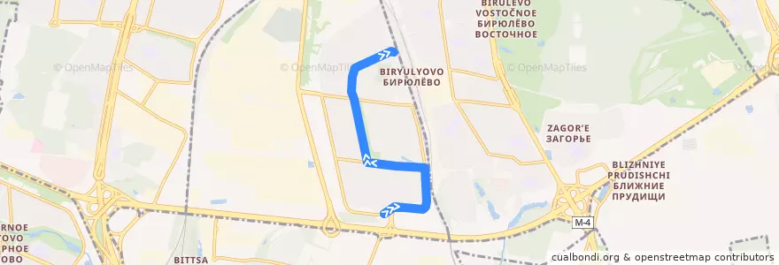 Mapa del recorrido Автобус 256: Бирюлёво-Западное => Станция Бирюлёво-Товарная de la línea  en Birjulëvo Zapadnoe.