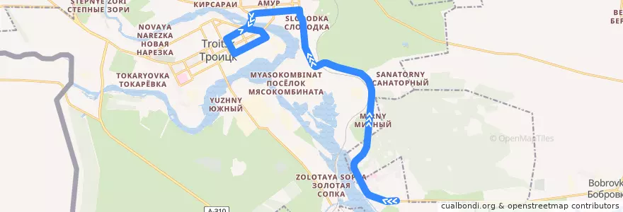 Mapa del recorrido Площадь - Бобровка de la línea  en トロイツク管区.