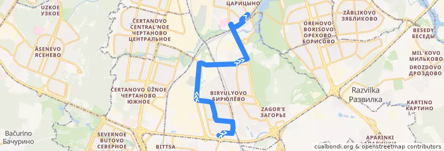 Mapa del recorrido Автобус 221: Бирюлёво-Западное => Метро "Царицыно" de la línea  en Южный административный округ.