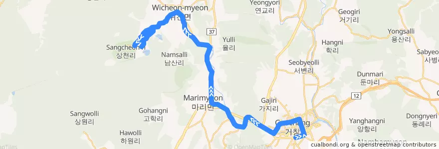 Mapa del recorrido 거창-점터 de la línea  en 거창군.