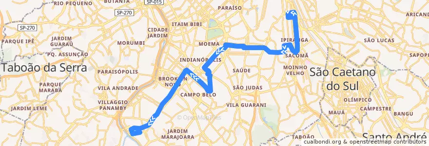 Mapa del recorrido 476A-10 Terminal Santo Amaro de la línea  en São Paulo.