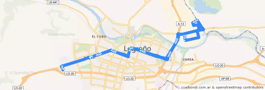 Mapa del recorrido El Arco-Poligono Cantabria de la línea  en Logroño.