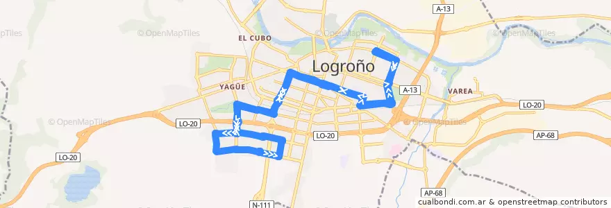 Mapa del recorrido Palacio de Congresos-Pradoviejo de la línea  en Logroño.