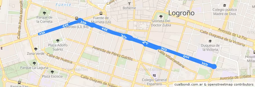 Mapa del recorrido Centro-La Grajera de la línea  en Logroño.