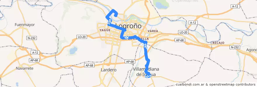 Mapa del recorrido Las Norias-Alberite de la línea  en La Rioja.
