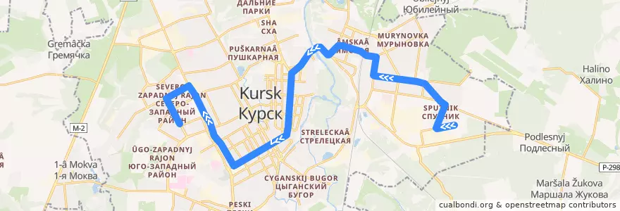 Mapa del recorrido Маршрут автобуса №58: "2-я Агрегатная улица - проспект Хрущева" de la línea  en Kursk.