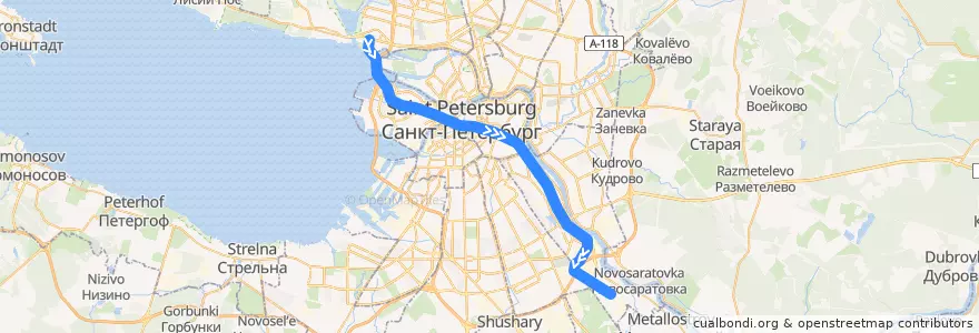 Mapa del recorrido Невско-Василеостровская линия: Беговая — Рыбацкое de la línea  en São Petersburgo.