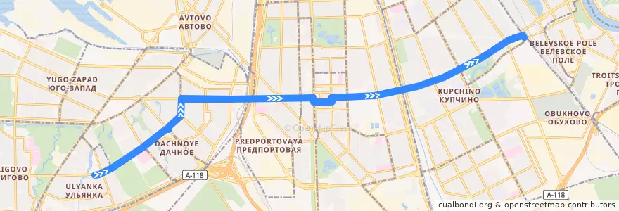Mapa del recorrido Троллейбус № 29: улица Солдата Корзуна => ж/д станция «Сортировочная» de la línea  en Санкт-Петербург.