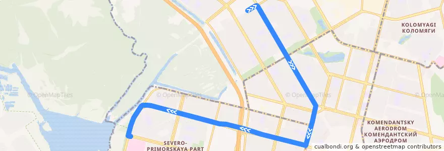 Mapa del recorrido Троллейбус № 23: улица Шаврова - улица Оптиков de la línea  en Приморский район.
