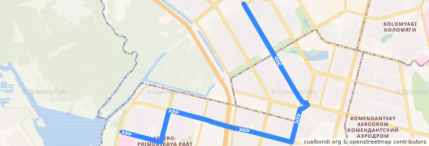 Mapa del recorrido Троллейбус № 23: улица Оптиков - улица Шаврова de la línea  en Приморский район.