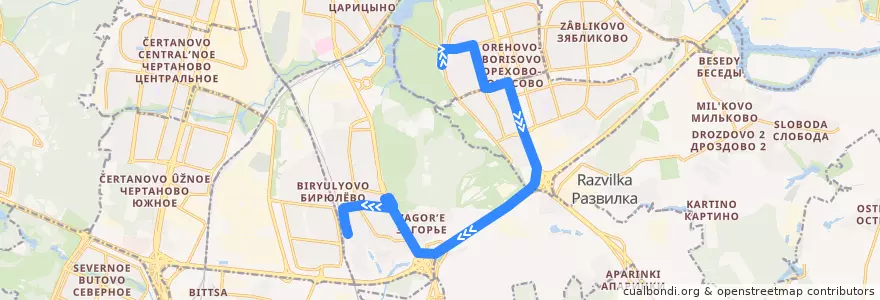 Mapa del recorrido Автобус №717: Метро "Орехово" - Платформа Бирюлёво-Пассажирская de la línea  en Moskau.