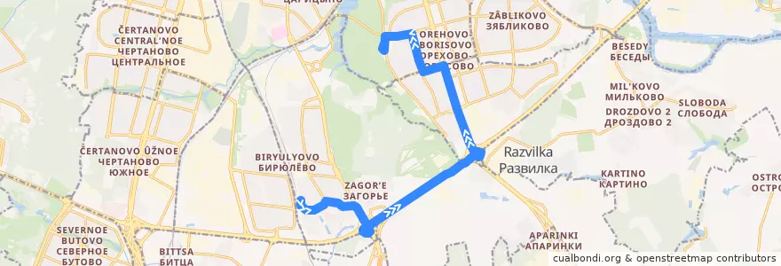 Mapa del recorrido Автобус №717: Платформа Бирюлёво-Пассажирская - Метро "Орехово" de la línea  en モスクワ.