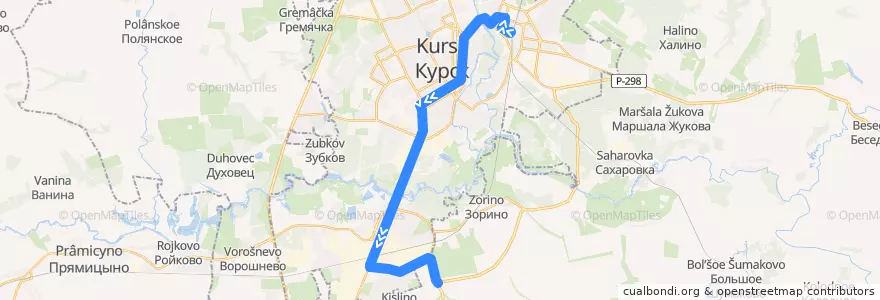 Mapa del recorrido Маршрут автобуса №60: "Железнодорожный вокзал - Онкологический диспансер" de la línea  en Kursk.