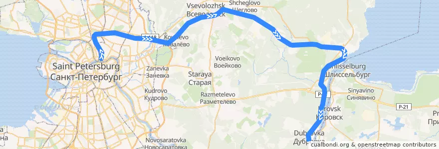Mapa del recorrido Поезд: Санкт-Петербург Финляндский - Невская Дубровка de la línea  en Ленинградская область.