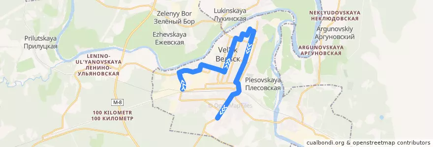 Mapa del recorrido Автобус №3: 5-й Пристанционный посёлок => АПЛ-45 de la línea  en Вельское городское поселение.