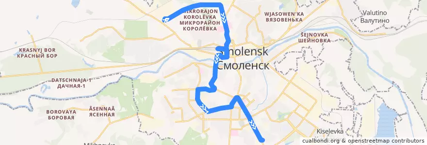 Mapa del recorrido Трамвай №4: Ситники - Рославльское кольцо de la línea  en городской округ Смоленск.