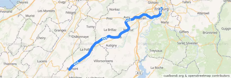 Mapa del recorrido S40: Fribourg => Romont de la línea  en Fribourg/Freiburg.