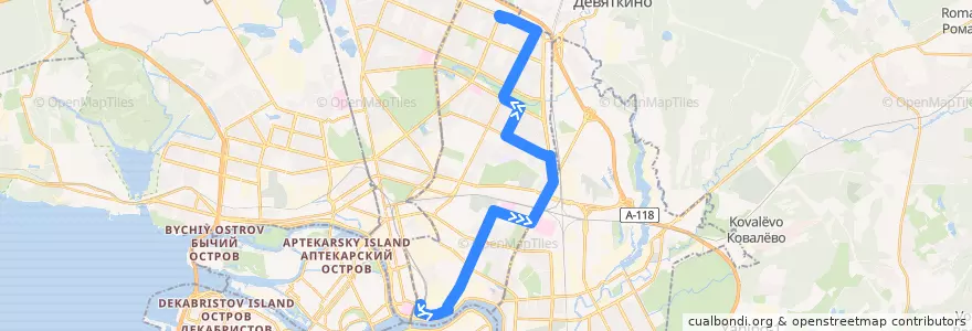 Mapa del recorrido Троллейбус № 38: Боткинская улица => Светлановский проспект de la línea  en Калининский район.