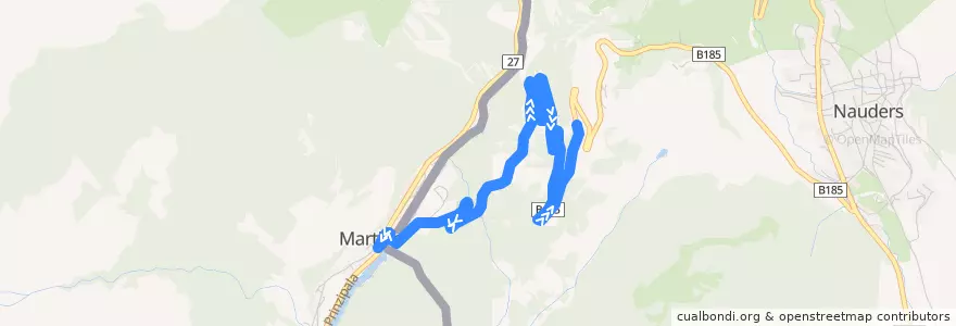 Mapa del recorrido 273 Mals/Malles – Nauders – Martina de la línea  en Gemeinde Nauders.