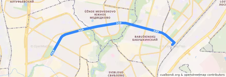 Mapa del recorrido Автобус 880: Микрорайон 4 «Д» Отрадного => Станция Лосиноостровская de la línea  en Северо-Восточный административный округ.