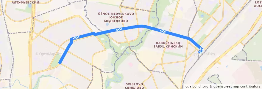 Mapa del recorrido Автобус 880: Станция Лосиноостровская => Микрорайон 4 «Д» Отрадного de la línea  en Nordöstlicher Verwaltungsbezirk.