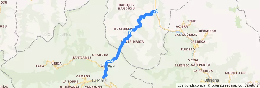 Mapa del recorrido Caranga de Abajo - Teverga de la línea  en Asturies.