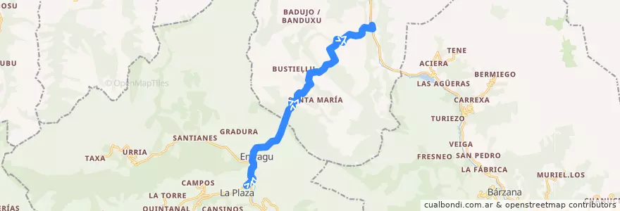 Mapa del recorrido Teverga - Caranga de Abajo de la línea  en Asturië.