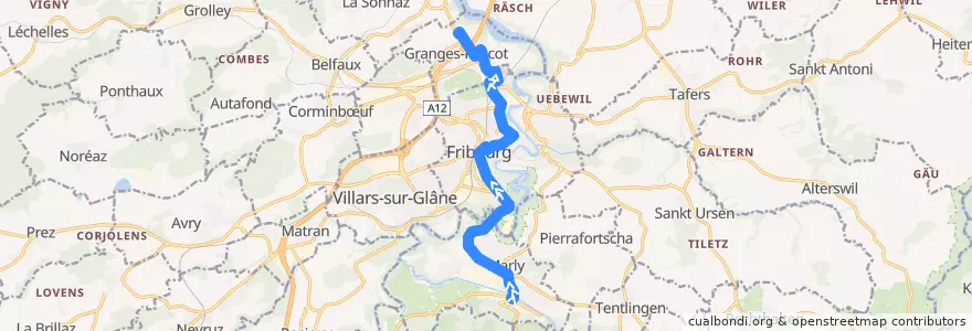 Mapa del recorrido Marly - Porte de Fribourg de la línea  en District de la Sarine.