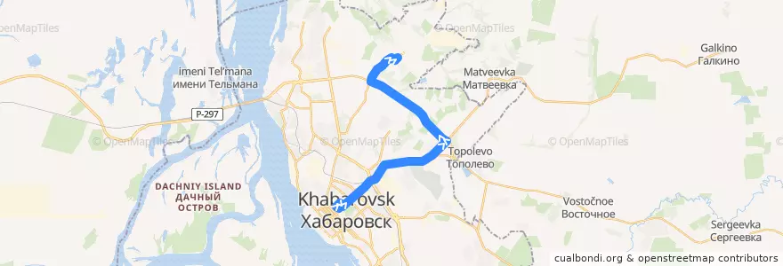 Mapa del recorrido Автобус 58: Площадь им. Ленина - Посёлок Берёзовка de la línea  en Khabarovsk.