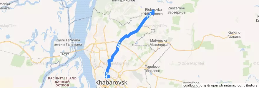 Mapa del recorrido Автобус 115: Автовокзал - Фёдоровка de la línea  en Krai de Jabárovsk.