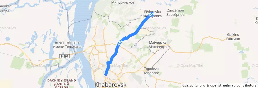 Mapa del recorrido Автобус 115: Фёдоровка - Автовокзал de la línea  en Krai de Khabarovsk.