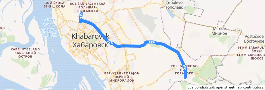 Mapa del recorrido Автобус 54: Автовокзал - СНТ "Черёмушки" de la línea  en городской округ Хабаровск.