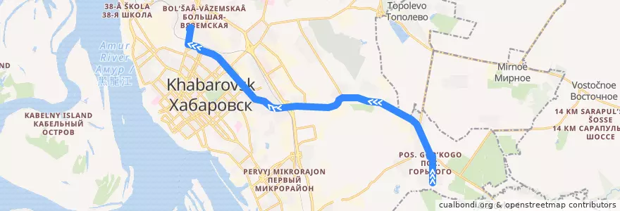 Mapa del recorrido Автобус 54: СНТ "Черёмушки" - Автовокзал de la línea  en Khabarovsk.