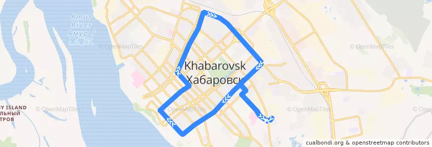 Mapa del recorrido Автобус 52: пер. Облачный - Госбанк - Кафедральный собор - пер. Облачный de la línea  en 伯力市.