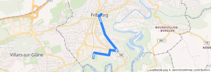 Mapa del recorrido Gare - Cliniques de la línea  en Freiburg.