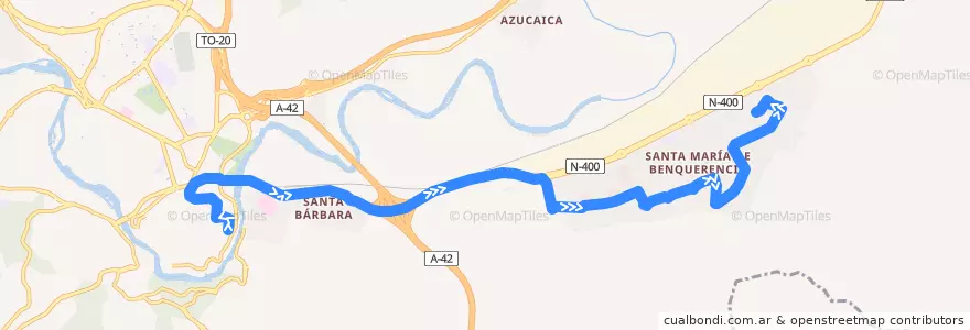 Mapa del recorrido Línea 62: Zocodover → Santa María de Benquerencia (Sur) de la línea  en Toledo.