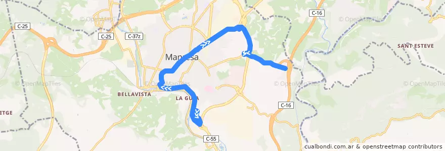Mapa del recorrido Sant Pau - Viladordis de la línea  en Manresa.