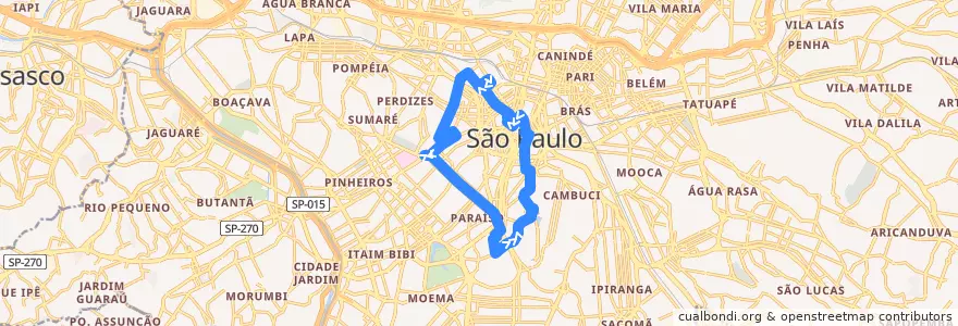 Mapa del recorrido 508L-10 Aclimação (circular) de la línea  en São Paulo.