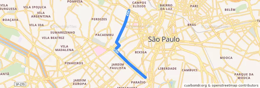 Mapa del recorrido 805L-10 Aclimação - Term. Princesa Isabel de la línea  en São Paulo.