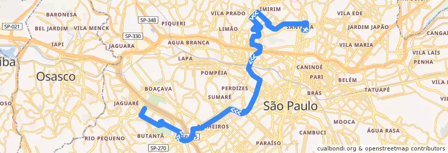 Mapa del recorrido 177H-10 Butantã-USP de la línea  en São Paulo.