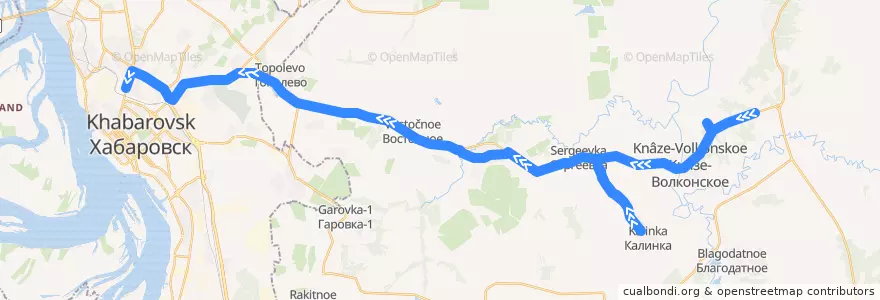 Mapa del recorrido Автобус 101: Князе-Волконское - Автовокзал de la línea  en Krai de Khabarovsk.