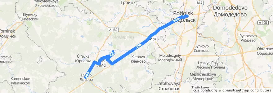 Mapa del recorrido Автобус №1036: Львово - Подольск de la línea  en Троицкий административный округ.