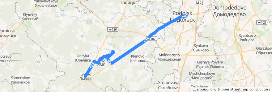 Mapa del recorrido Автобус №1036: Подольск - Львово de la línea  en Троицкий административный округ.