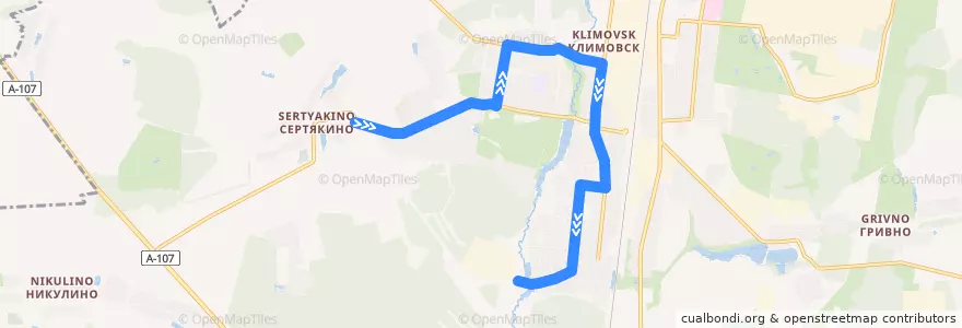 Mapa del recorrido Автобус №62 Климовск: Сертякино - Фабрика игрушек de la línea  en городской округ Подольск.