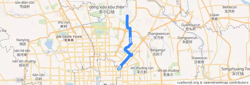Mapa del recorrido Bus 975: 东直门外 => 后沙峪城铁 de la línea  en 朝阳区.