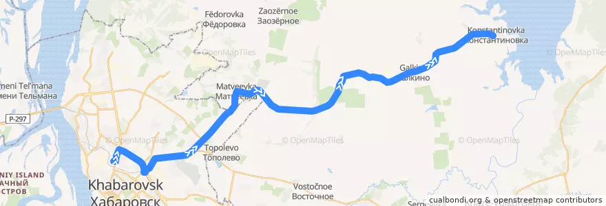 Mapa del recorrido Автобус 111: Автовокзал - Константиновка de la línea  en Хабаровский край.