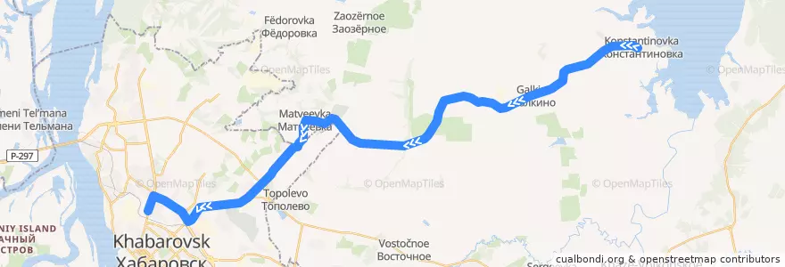 Mapa del recorrido Автобус 111: Константиновка - Автовокзал de la línea  en Kraï de Khabarovsk.