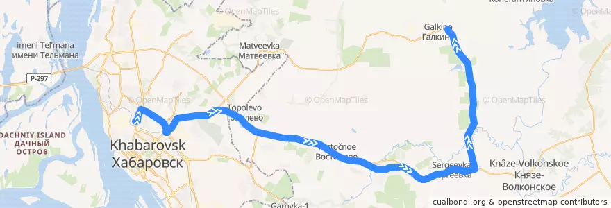 Mapa del recorrido Автобус 117: Автовокзал - Галкино de la línea  en Territorio di Chabarovsk.